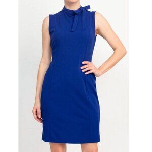 Calvin Klein Women's Sleeveless Sheath Dress with Bow Tie Neck Size 6 Blue Zip